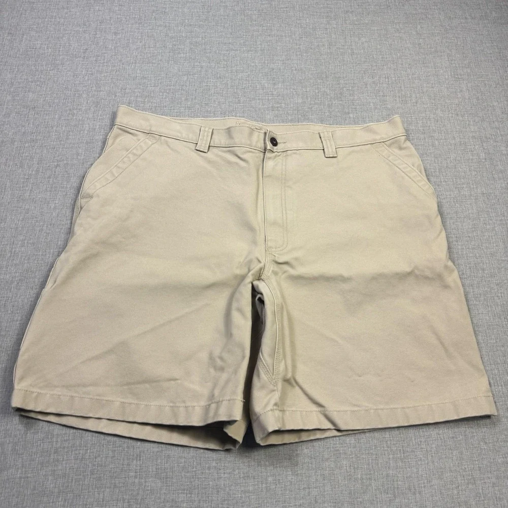 L.L. Bean Katahdin Iron Works Canvas Shorts Mens 42 Beige Cotton Relaxed Fit